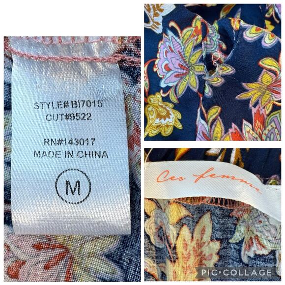 Ces Femme Maxi Skirt Medium Navy Floral Mixed Print Boho Romantic Feminine - Picture 10 of 13